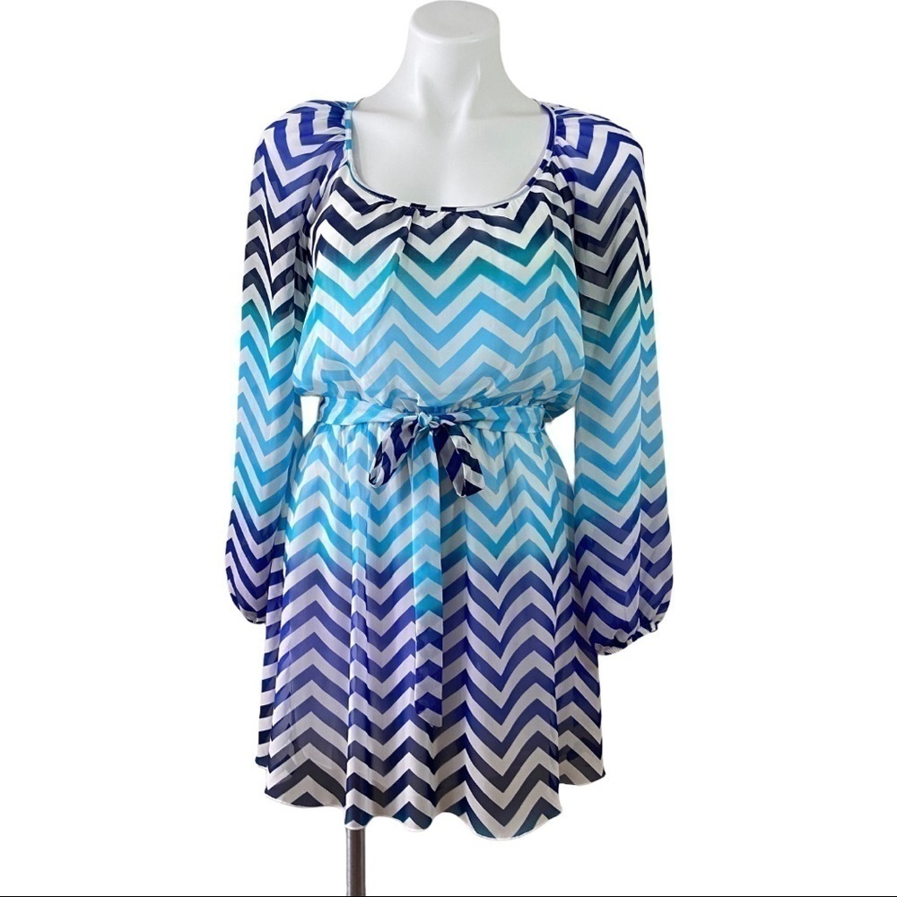 🌻Accidentally In Love Dress Blue Chevron Print